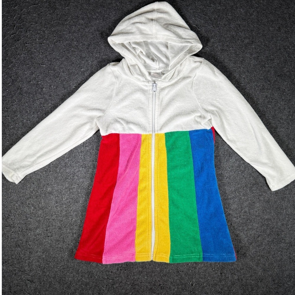 Hanna Andersson Girls Rainbow Terry Cloth Hooded Beach Cover Up Size 120 US 6-7